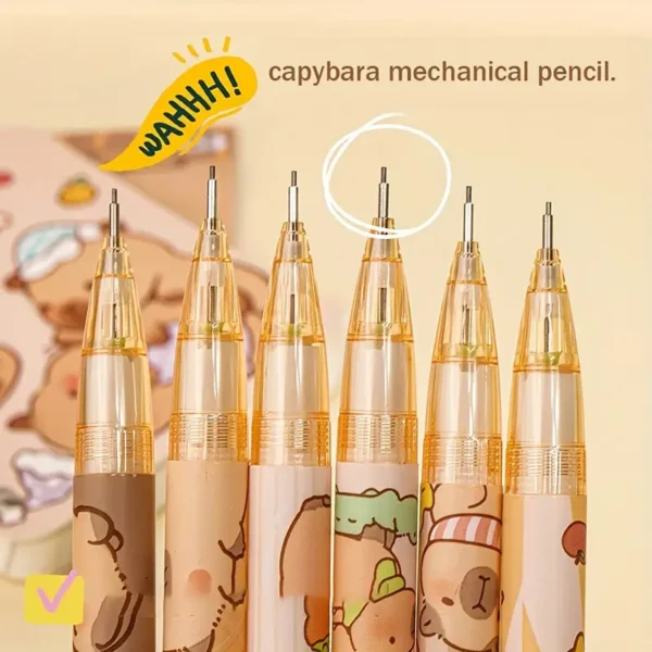 6pcs Capybara Mechanical Pencils with Built-In Erasers
