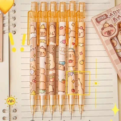 6pcs Capybara Mechanical Pencils with Built-In Erasers