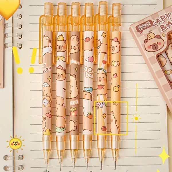6pcs Capybara Mechanical Pencils with Built-In Erasers