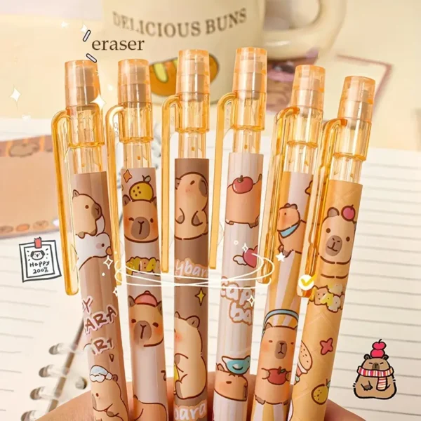 6pcs Capybara Mechanical Pencils with Built-In Erasers