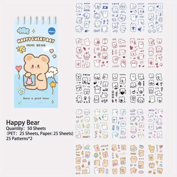 50 Sheets Cute Cartoon Bear Stickers